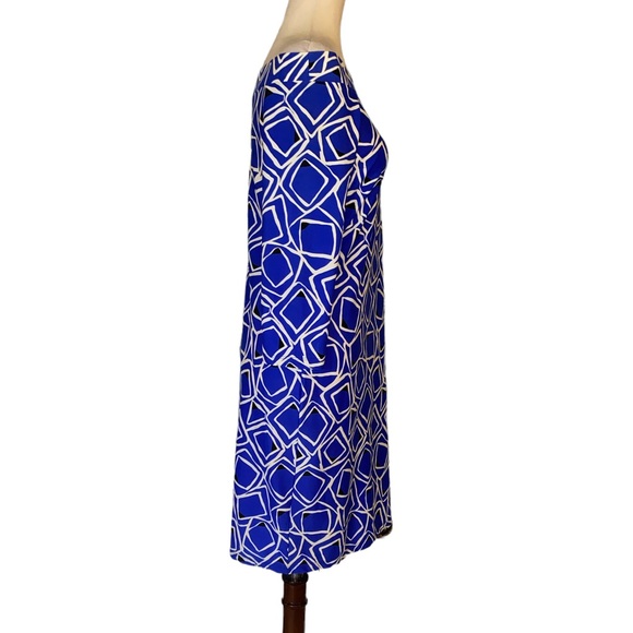Jude Connally Off the Shoulder Royal Blue White Geometric Print Dress - XL - Picture 4 of 9